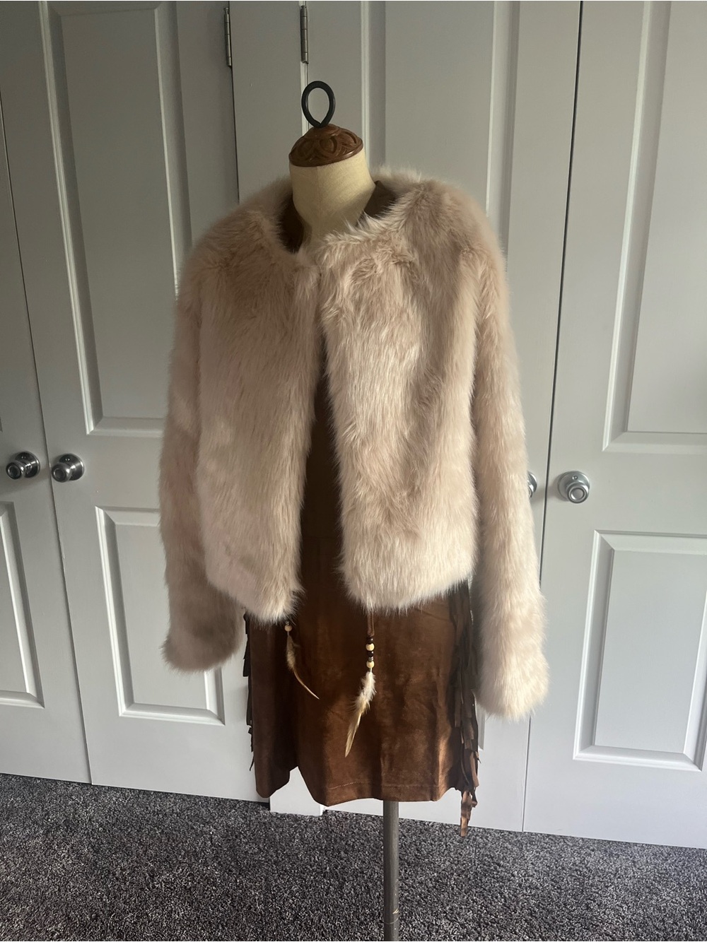 Hera Collection Plush Faux Fur Jacket in Light Beige